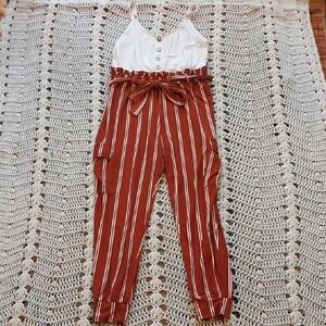 Striped Rust Jumpsuit with White Top